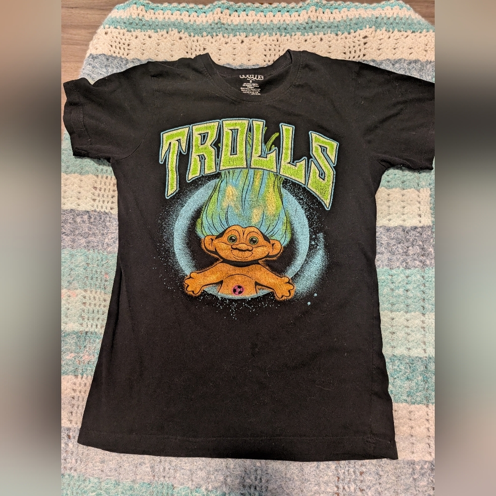 Trolls Graphic Kids Tee - Black with Neon Green & Blue Size‎ Medium